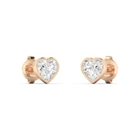 14K & 18K Gold Heart Bezel Set Diamond Stud Earrings