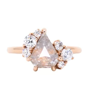 2.12ct Shield Rosecut Coral Colored Diamond Asymmetrical Cluster Low Profile Ring in 18k Rose Gold