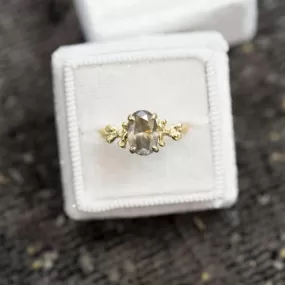 2.14ct Oval Grey Diamond Prong Set Mermaid Solitaire Ring in 18k Yellow Gold