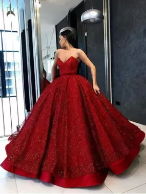 Ball Gown Prom Dress Sweetheart Red Plus Size Long Prom Dress #ER432