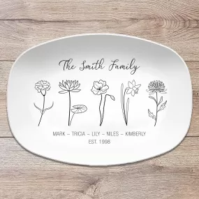 Birth Month Flower, Black & White Design, Family Custom Personalized Platter