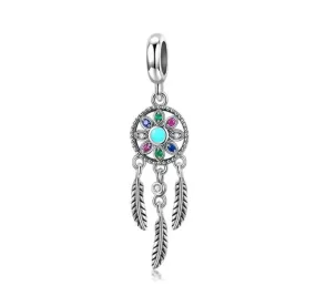 Boho Multi-Crystal Dream Catcher Charm 925 Sterling Silver