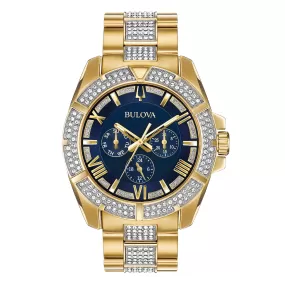 Bulova Octava Men's Gold Blue Dial Crystal Watch