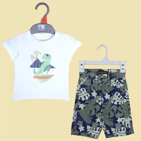 C1615 R-Cul Multi Flower Shorts with BNG Beach Dino White T-Shirt