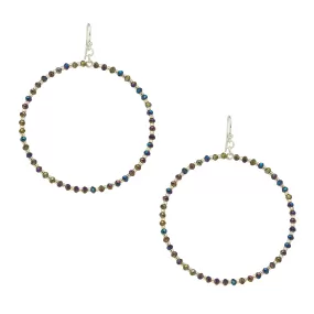 Chan Luu Silver Hoop Earrings with Twilight Crystals and Silver Seed Beads