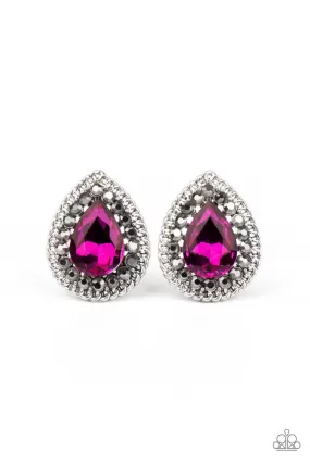 Debutante Debut Pink Rhinestone Teardrop Post Earrings - Paparazzi Accessories