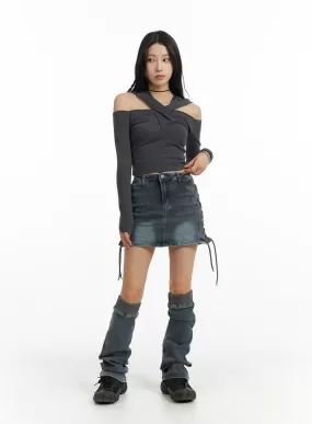 Denim Mini Skirt with Leg Warmers IM405