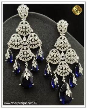 Designer Crystal AD Earrings - Ink Blue