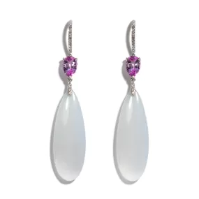 Eclat Jewels - Drop Earrings with Jade, Pink Sapphires and Diamonds, 18k White Gold