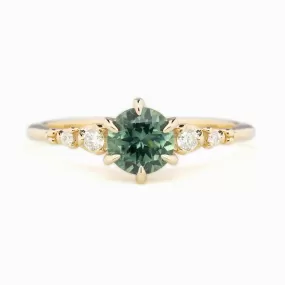 Estel Fleur Ring 1.21ct Green Round Montana Sapphire, 14K Yellow Gold (One of a kind)