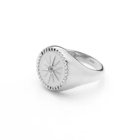 Guiding Star / Signet Ring / White Enamel   Silver