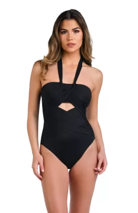 Island Goddess Convertible Draped Bandeau One Piece