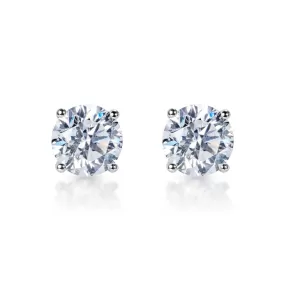 Loren 4 Carat F VS2 Round Brilliant Lab-Grown Diamond Stud Earrings in 14k White Gold