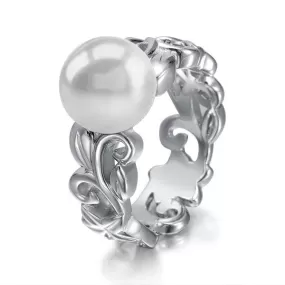 Pearl Plumeria Scroll Lei Ring