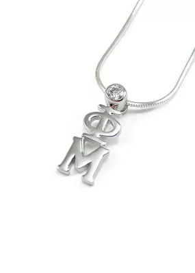 Phi Mu Sterling Silver Lavaliere Pendant with Clear CZ Crystal