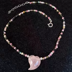 Rose Quartz Heart with Mixed Tourmaline