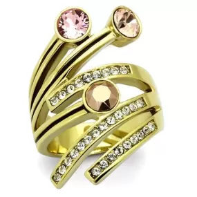 TK1033 IP Gold(Ion Plating) Stainless Steel Ring with Top Grade Crystal in Multi Color