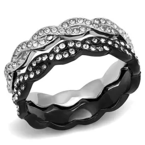 WildKlass Stainless Steel Ring Two-Tone IP Black Women Top Grade Crystal Clear